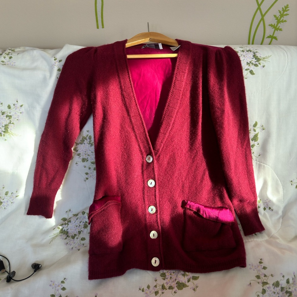 Bibelot Red/Burgundy/Maroon 100% Cashmere Button Down Cardigan Sweater